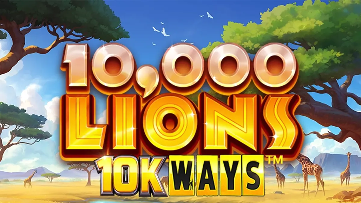 Tampilan visual slot 10,000 Lions 10K Ways dengan tema singa yang megah