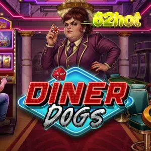 Tampilan visual slot Diner Dogs dengan nuansa neon dan karakter unik